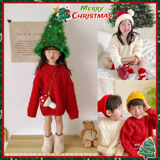   Riconi  Giáng Sinh Năm Mới Bé Gái Áo Len Trung Dài Phong Cách Hàn Quốc Thu Đông Giáng Sinh Áo Len Trắng Đỏ Thường Ngày Màu Trơn Áo Len Trẻ Em 