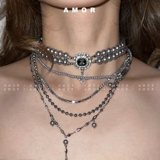 Bộ vòng cổ thủ công nhiều lớp vỏ ngọc trai màu xám bạc nguyên bản đa năng, nhỏ và tinh tế