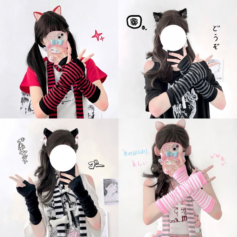 Găng Tay Punk Áo Len Cô Gái Triều Lưới Đỏ Thể Hiện Mỏng Lười Hip-hop Gió Hàn Quốc Găng Tay Đen Cừu Áo Goth Găng Tay Lolita