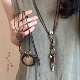 Mới Trung Quốc Áo Len Dài Vòng Cổ Nữ Hai Lớp Retro Phong Cách Dân Tộc Lông Vũ Ngôi Sao Vòng Cổ