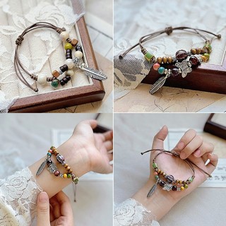 Vòng tay hai lớp gốm sứ phong cách dân tộc mới Trung Quốc dệt sứ hạt Vòng tay nữ 