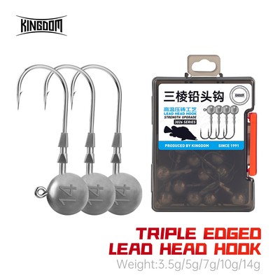 Kingdom Ba Cạnh Đầu Chì Móc Câu Cá 15 Cái / hộp 3.5g 5g 7g 10g 14g Bóng Chì Móc Đầu Jig Mồi Mềm Phụ Kiện Dụ Móc Câu Cá Sharp Barb Câu Cá Siêu Mạnh