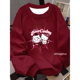  Ethelgirl Quần Áo Nữ Giáng Sinh Nhện Đỏ Hello Kitty In Hình Cổ Tròn Hàn Quốc Phù Hợp Với Áo Dài Tay 