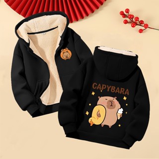 W.G.Q Áo Hoodie bé trai, Áo khoác có dây kéo dày có mũ trùm đầu, có họa tiết capybara