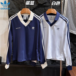 Adidas SPORTY & RICH Slim Fit Cổ Chữ V Ve Áo Sơ Mi Polo Sọc Giảm Béo Áo Len Dài Tay Thường Ngày