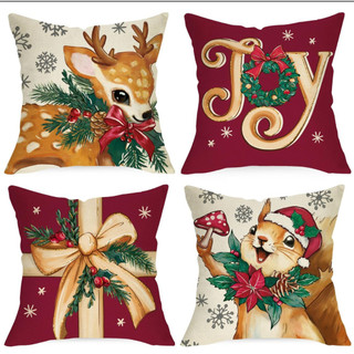  < Cod > Vỏ gối sóc nai sừng tấm Giáng sinh màu đỏ 70 × 70,60 × 60,50 × 50,45 × 45,40 × 40.Trang trí Giáng sinh chăn ga gối sofa tại nhà. Quà tặng cantik dễ thương. 