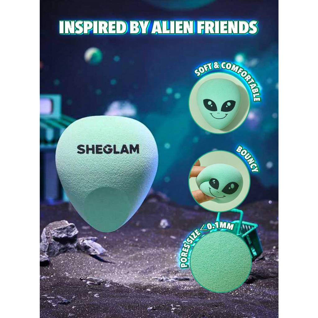 Sheglam Interstellar Beauty Sponge Alien Graphic Makeup Blending Sponge cho Liquid Cream Powder Foun