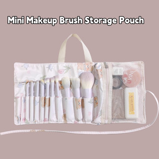 Bộ phận gió ngọt ngào vải dễ thương túi đựng cọ trang điểm ngắn mini cầm tay 12 lỗ lưới zip túi lưu trữ cầm tay
