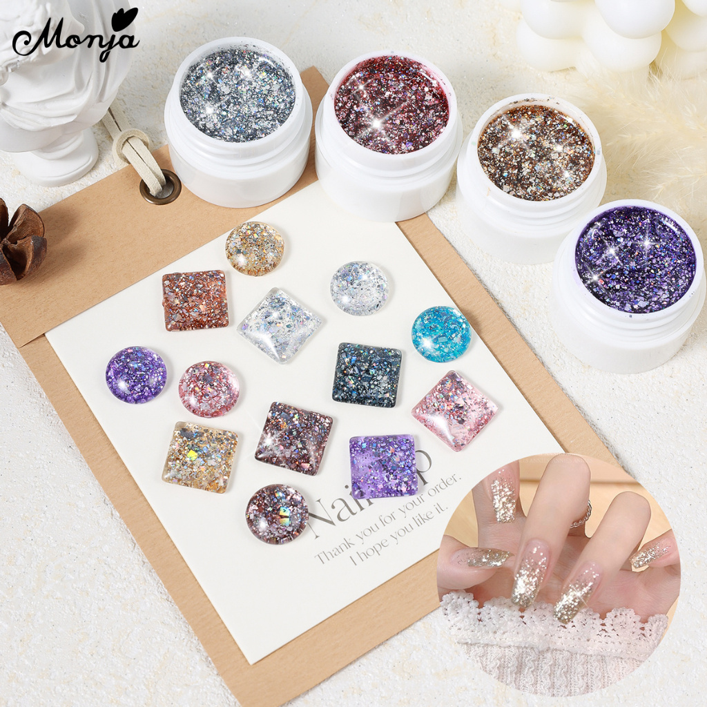 Monja 5ml Phản Quang Lấp Lánh Gel Móng Tay Disco Shining Sequins Ba Lan Gel Flash Shining Ngâm Tắt UV LED Nail Varnish Dụng Cụ Làm Móng Tay