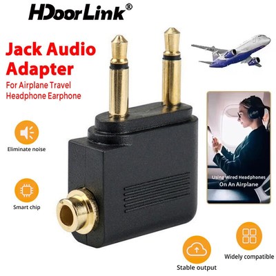 Hdoorlink 3.5mm Bộ Chuyển Đổi Âm Thanh Máy Bay Tai Nghe Hàng Không Chuyển Đổi Cắm 3.5mm 2 Nam Đến 1 Nữ adapter