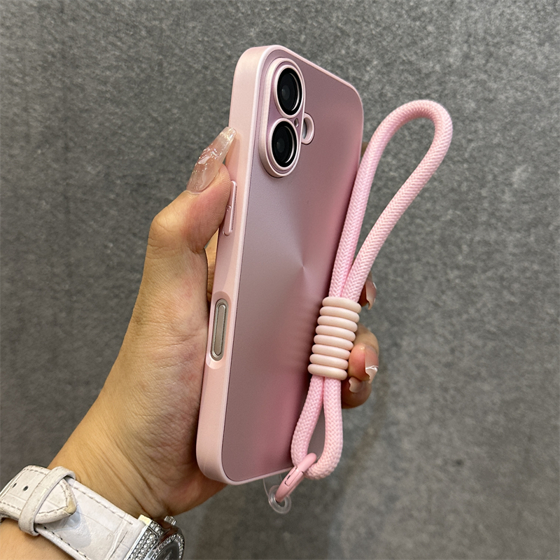Ốp điện thoại Acrylic mờ Laser Aurora sang trọng iPhone 16 15 14 13 11 12 Pro Max Plus chống sốc có bảo vệ Camera Dây đeo tay Vỏ cứng iPhone 11 Full Cover