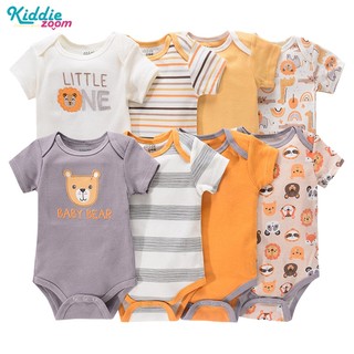 Kiddiezoom 4Bộ Body Sơ Sinh Bé Trai Áo Liền Quần Tay Ngắn In Hình Hoạt Hình Bé Gái Quần Áo Tuổi Trẻ Trang Phục