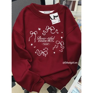 Ethelgirl Quần Áo Nữ Giáng Sinh Nơ Đỏ In Áo Dài Tay Cơ Bản Hàn Quốc Tất Cả Trận Đấu Top