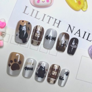 Watercolor Kitten Mắt Mèo Giả Móng Tay Giả Móng Tay Móng Tay Móng Tay Miếng Dán Mắt Mèo Động Vật Mèo nail cho học sinh móng tay dễ thương móng tay hoạt hình mắt mèo ánh nước nail box ngắn thiết kế