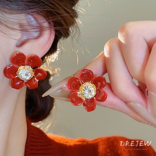 Drejew Bạc Bộ Kim Cương Dầu Thả Hoa Bông Tai Nữ Retro Thời Trang Đa Năng Bông Tai