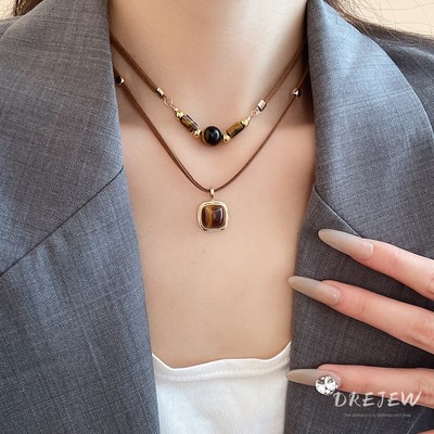 Drejew Maill da vuông mắt hổ đá vòng cổ cao cấp mùa thu đông dây chuyền xương đòn