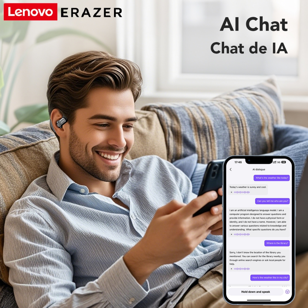 Lenovo ERAZER XP3 Al Tai nghe không dây dịch thời gian thực thông minh Bluetooth 5.4 Sleep ASMR có màn hình cảm ứng LED Tai nghe kinh doanh có Mic chống nước IPX5 | BigBuy360 - bigbuy360.vn