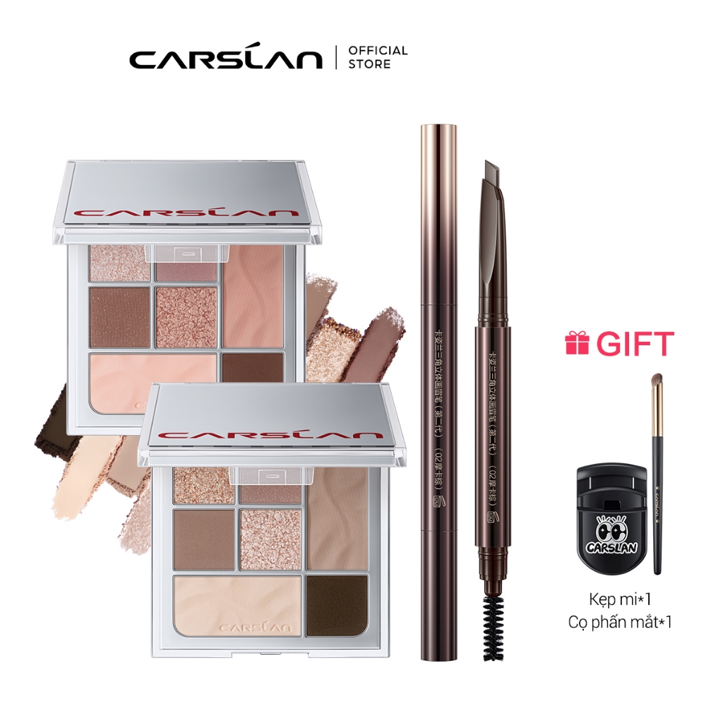 【Combo】 Phấn mắt Carslan Carmen 7 màu 9g + Bút chì kẻ mày 02 0,26g * 2