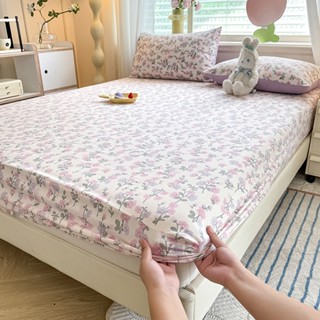 [CADAR] 1 Tấm Trải Giường Đơn / Đôi King / Super King / Super King Bằng Vải Lanh Cotton Co Giãn In Hoa Hồng Đỏ Có Thể Giặt Được