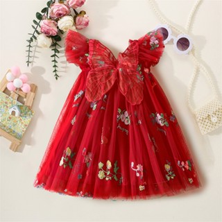 Njxd Bé Gái Váy Giáng Sinh Lông Tơ Tay Tutu Đầm Bướm Vải tuyn Đầm Hoa Cô Gái Tiệc Sinh Nhật Công Chúa Váy