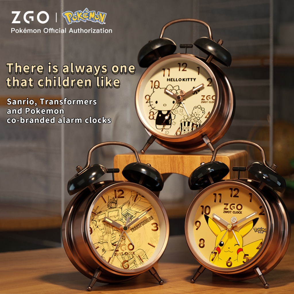 Dạ quang Đồng hồ báo thức ZGO x Pokémon PikachuĐồng hồ học sinh trẻ em có thương hiệu 0072