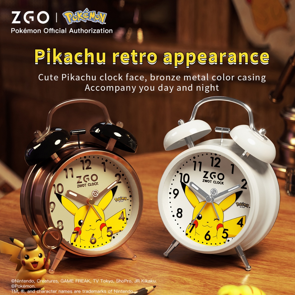 Dạ quang Đồng hồ báo thức ZGO x Pokémon PikachuĐồng hồ học sinh trẻ em có thương hiệu 0072