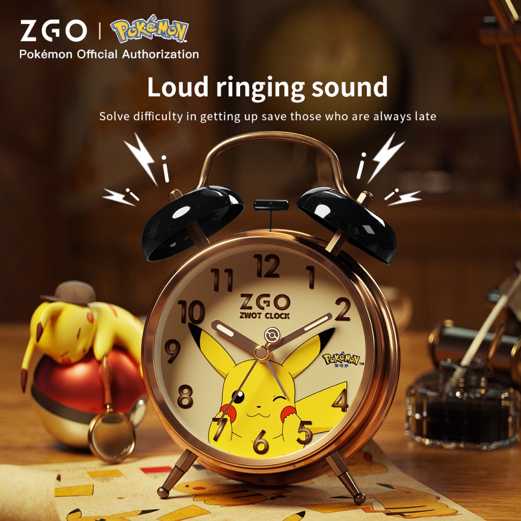 Dạ quang Đồng hồ báo thức ZGO x Pokémon PikachuĐồng hồ học sinh trẻ em có thương hiệu 0072