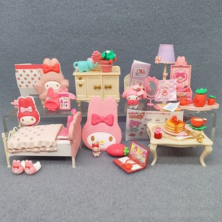8 Cái / bộ 1-6cm Anime My Melody Dream House Dâu Bàn Giường Chơi Trang Trí Nhà Phiên Bản Q PVC Nhân Vật Hành Động Mô Hình Đồ Chơi Búp Bê