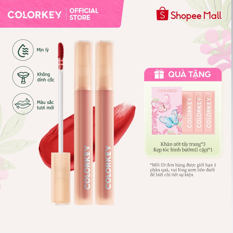 COMBO -Son COLORKEY Watery Matte Lip Tint, Son môi dạng lỏng trang điểm môi chống thấm và mờ