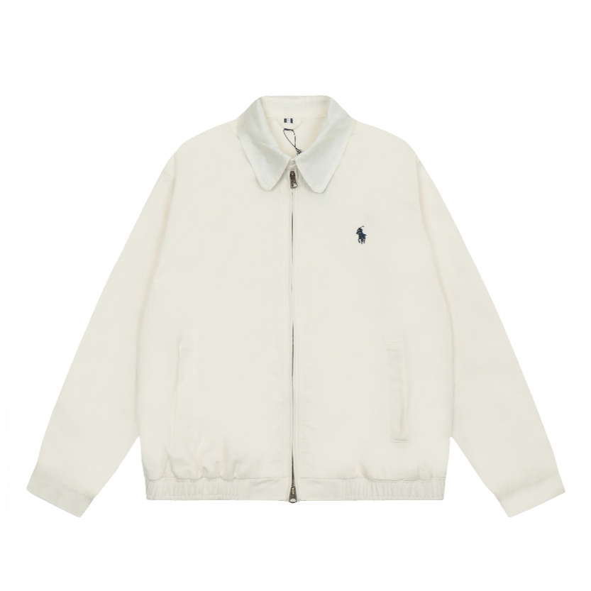 Cũ Khô Pony Thêu Cũ Áo Khoác Khô Áo Khoác Xanh Trắng Tương Phản Màu Ve Áo Trắng Cũ Khô Ngắn Retro Bo