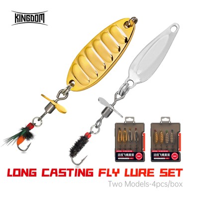 Kingdom FLY LURE SET 4 Cái / hộp Đúc Dài Kim Loại Spinner Thìa Jig Mồi Câu Cá 1.5g 2.2g 3g 3.2g 4.5g 5g Kim Sa Lấp Lánh Mồi