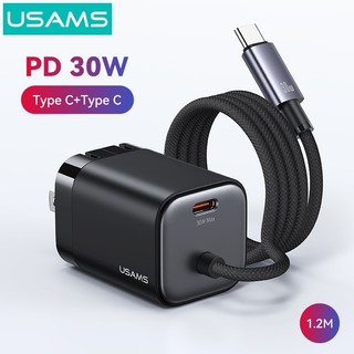  Usams  Bảo hành 1 năm  Bộ sạc USB C Bộ sạc GaN 30W với cáp 1,2m Bộ sạc kép Type-C với PD QC3.0 USB typec Sạc nhanh Bộ sạc phích cắm US 