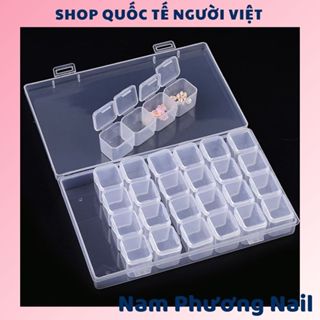 Hộp nhựa trong suốt 28 ngăn đựng charm, đá, phụ kiện nail, có thể tháo rời dễ dàng