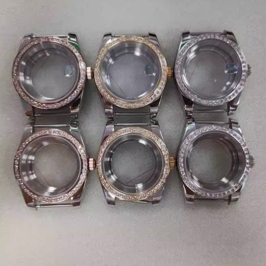 39mm Vỏ Đồng Hồ Kính PVD Thép Mạ Điện Đá Viền Vỏ Gương Sapphire Trong Suốt Cho Phong Trào NH35