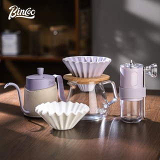 Bincoo Tay Pha Cà Phê Bộ Nồi Chia Sẻ Thủy Tinh Cánh Hoa Tím Lọc Cốc Tay Quay Đậu Bộ Dụng Cụ Cà Phê 400ML
