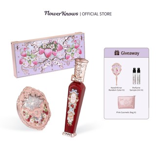  Flower Knows Strawberry Rococo Series Bộ trang điểm MỚI Son môi Blush Bộ quà tặng bột trang điểm 
