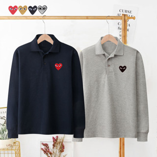  PLAY CDG Áo thun polo dài tay Áo sơ mi Cotton thêu trái tim nam nữ Áo sơ mi cặp đôi PL01 