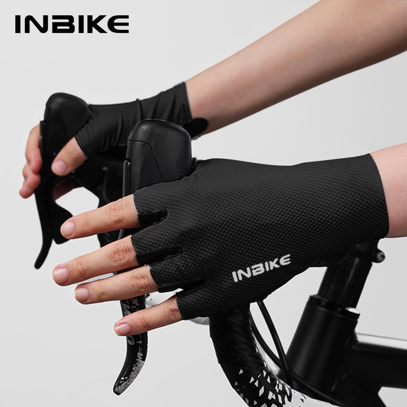 INBIKE Găng tay đi xe đạp MTB, miếng lót lòng bàn tay SBR, găng tay nửa ngón xe đạp đường trường