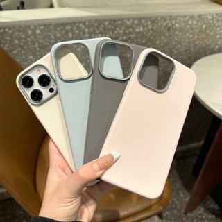 Ốp điện thoại da khung kim loại không vân tay cho iPhone 16 15 14 13 12 11 Pro Promax 6 6S 7 8 Plus xr xsmax se vỏ bảo vệ chống rơi mờ