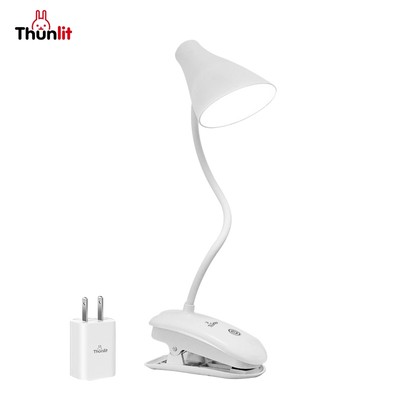 Đèn kẹp Thunlit màu trắng USB 2200mAh có thể sạc lại Đèn kẹp LED có thể điều chỉnh độ sáng với 3 nhiệt độ màu