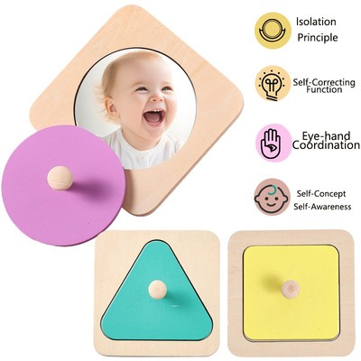 Câu đố gương trẻ em bằng gỗ Montessori - Đồ chơi học tập giáo dục sớm cho trẻ mới biết đi 0-3 tuổi, Bảng phản xạ phát triển nhận thức