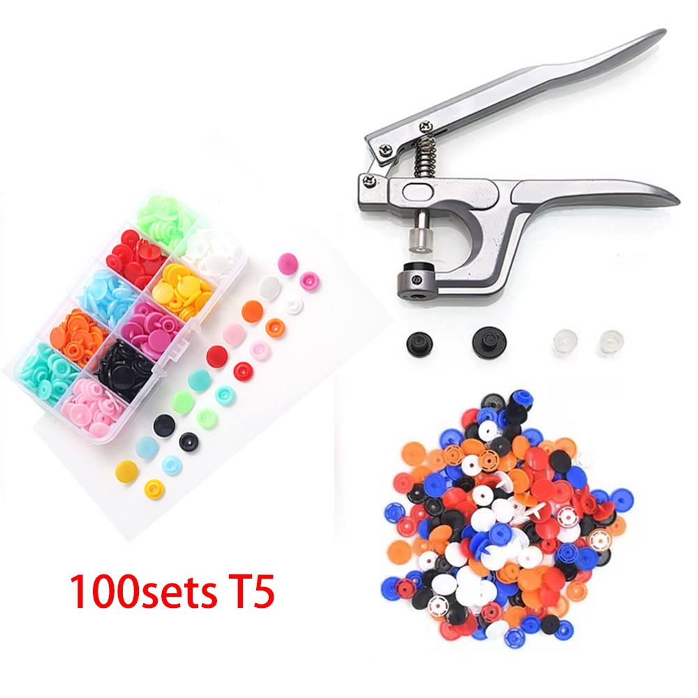 100 Bộ Kìm Bấm Kim Loại Dụng Cụ Được Sử Dụng Cho T5 Nút Chốt Màu Snap Nhựa Hỗn Hợp Snap-Fastener