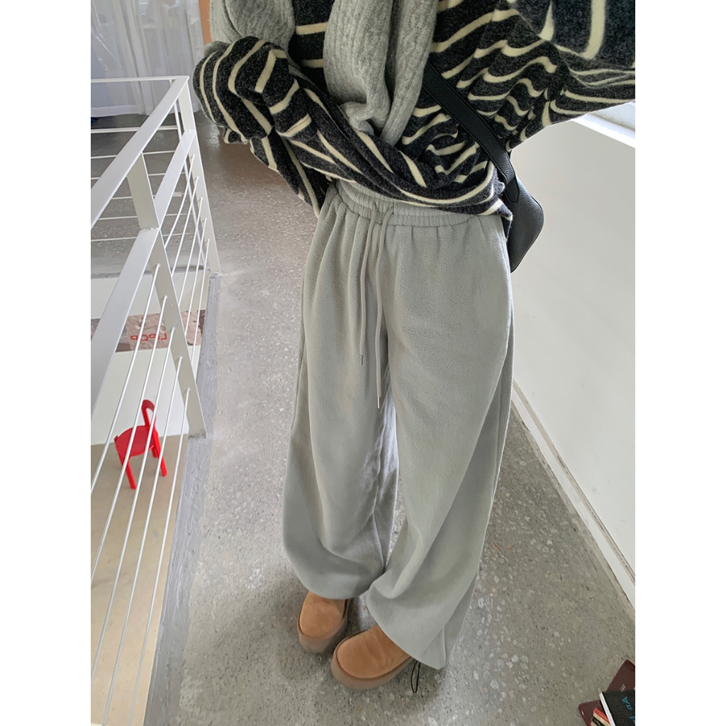 「MOTEL7」Dây rút Quần thể thao lông cừu cực Quần rộng lưng co giãn