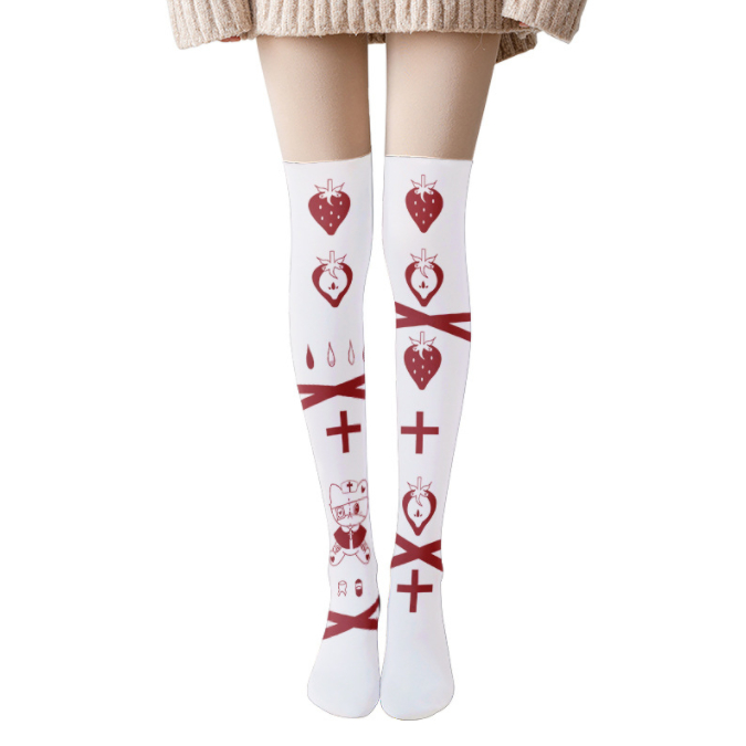 Cartoon Anime Knee Socks Girl New Cute Cartoon Printing Lolita Socks Japanese Lolita Printing Bottom