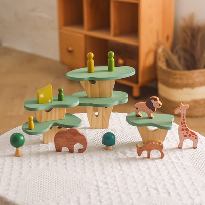 Montessori Đồ chơi giác quan Nhà rừng Bản sao Khối rừng bằng gỗ Trang trí vui nhộn Khai sáng Đồ chơi giáo dục sớm