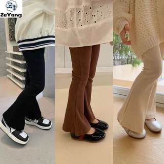 [Zy] 70-150 Hàng có sẵn Quần loe sọc hố trẻ em Ice Silk Quần thường ngày dành cho nữ Quần Legging co giãn phong cách phương Tây Quần dài đơn giản Quần phù hợp với mọi trận đấu Legging màu trơn