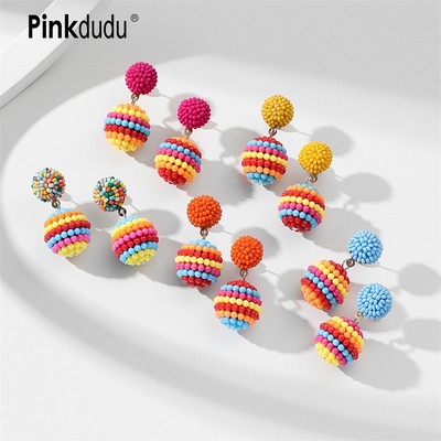 Pinkdudu Mới Ngọt Ngào Cá Tính Hình Cầu Bông Tai Nữ Thiết Kế Ban Đầu Thời Trang Tươi Cầu Vồng Màu Bông Tai PD2167