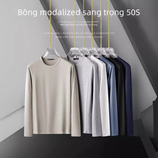 Thế hệ thứ 3 áo phông cotton dài tay cotton nguyên chất bên trong áo lót màu nguyên chất cổ tròn nặng nam Đàn ông và phụ nữ cùng loại