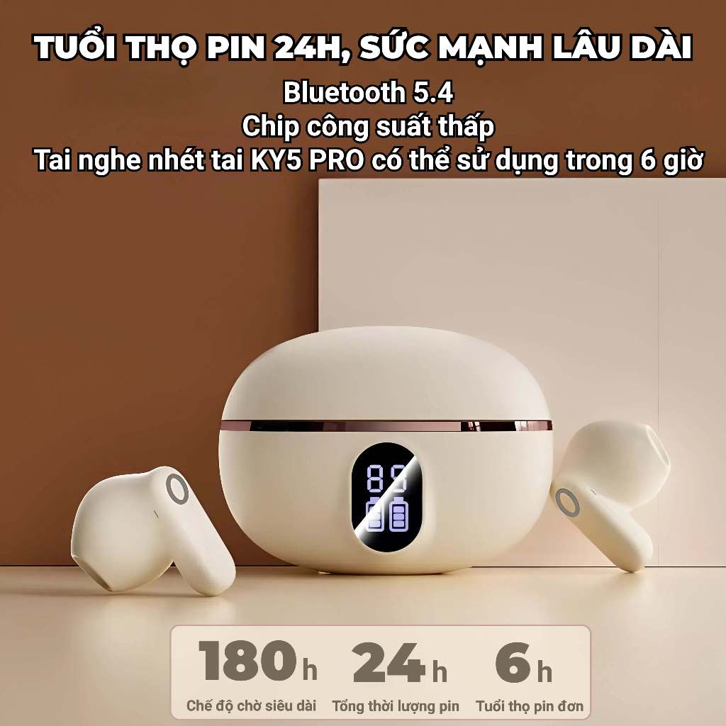 Tai nghe KY5 PRO Nhét Tai Ánh Sáng Mới Nhất [Quà tặng miễn phí] 1 Nhãn dán hoạt hình+1 Bao tay chơi game,Âm thanh nổi mức HiFi, Màn hình kỹ thuật số thông minh, Micrô tích hợp, Chống nước iPX5, Điều khiển cảm ứng,Giảm tiếng ồn ENC | BigBuy360 - bigbuy360.vn