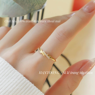 Nhẫn titan nữ không gỉ mạ vàng 18k thiết kế kiểu nhiều tầng nạm đá pha lê thời trang thanh lịch